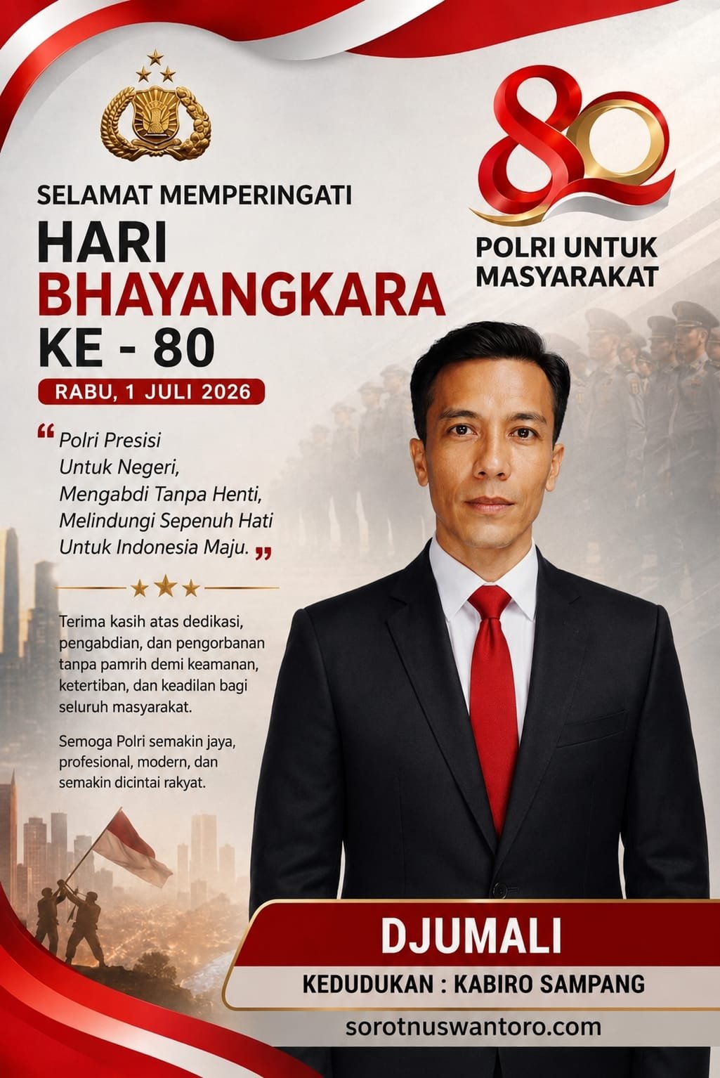 Djumali Ucapkan Selamat Hari Bhayangkara ke-80, Apresiasi Dedikasi Polri Mengabdi untuk Negeri