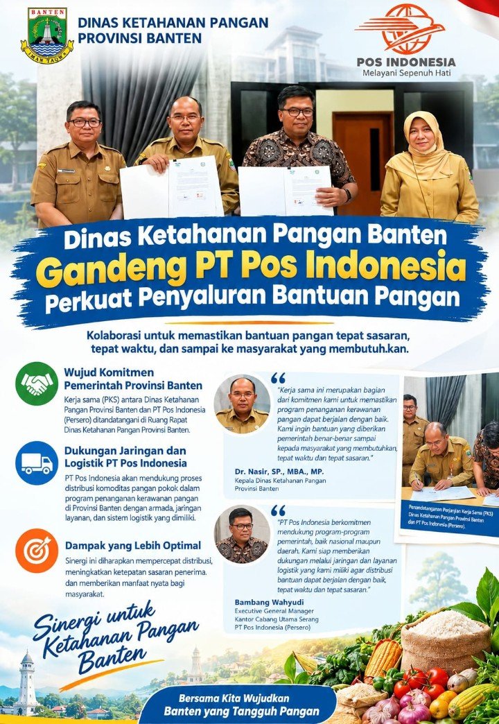 Dinas Ketahanan Pangan Banten Gandeng PT Pos Indonesia Perkuat Penyaluran Bantuan Pangan