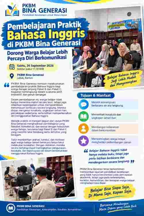 PEMBELAJARAN PRAKTIK BAHASA INGGRIS DI PKBM BINA GENERASI DORONG WARGA BELAJAR LEBIH PERCAYA DIRI