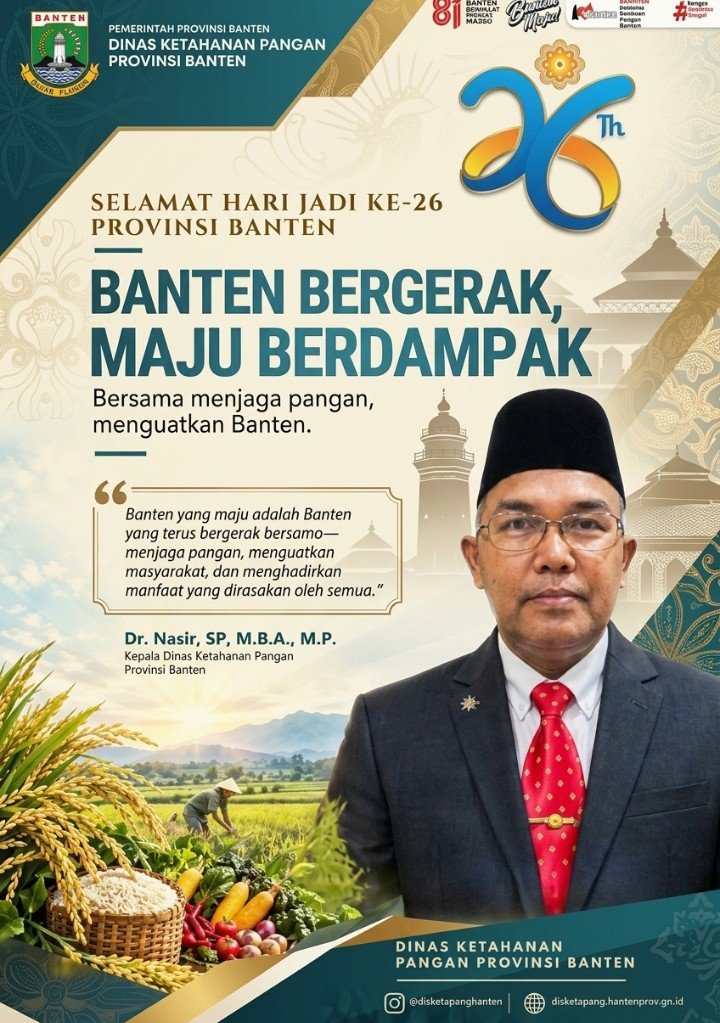 Dinas Ketahanan Pangan Banten Ucapkan Selamat Hari Jadi ke-26 Provinsi Banten