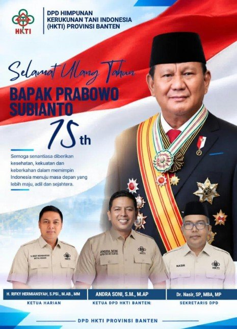 DPD HKTI Banten Ucapkan Selamat Ulang Tahun ke-75 kepada Bapak Presiden Prabowo Subianto
