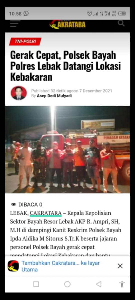 Gerak Cepat Bantu Padamkan Api, Polsek Bayah Polres Lebak Datangi Loka