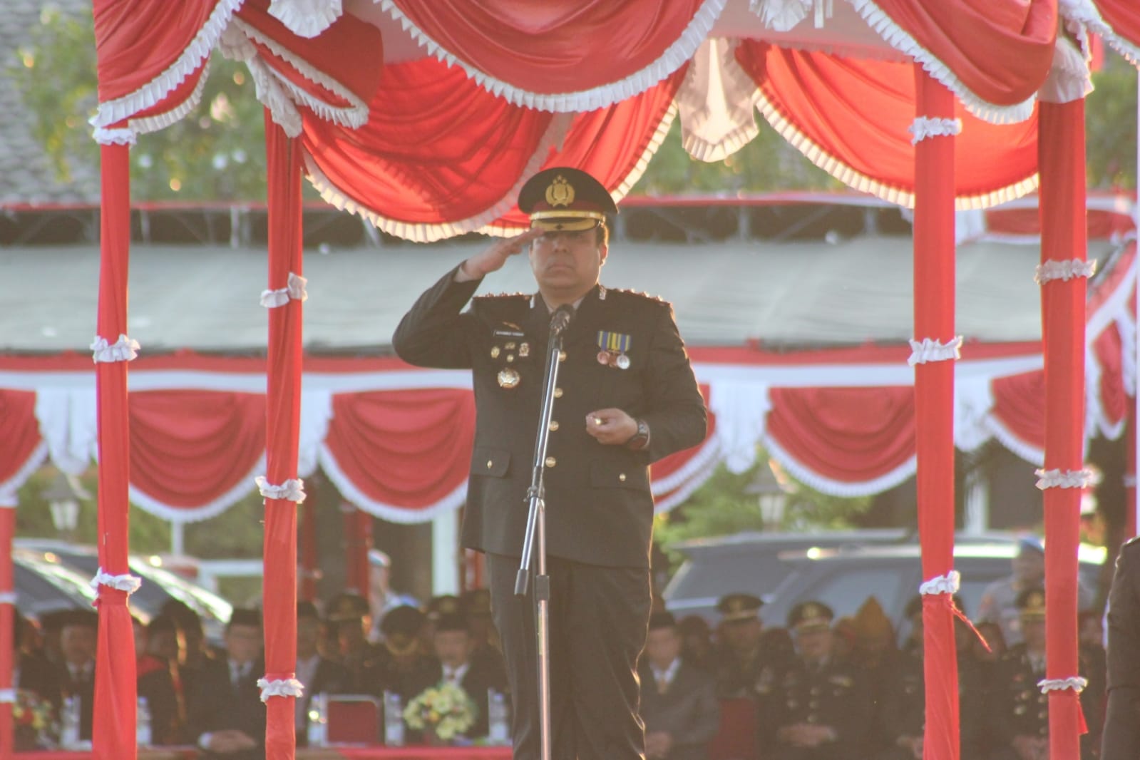 Polres Demak Pimpin Upacara Penurunan Bendera