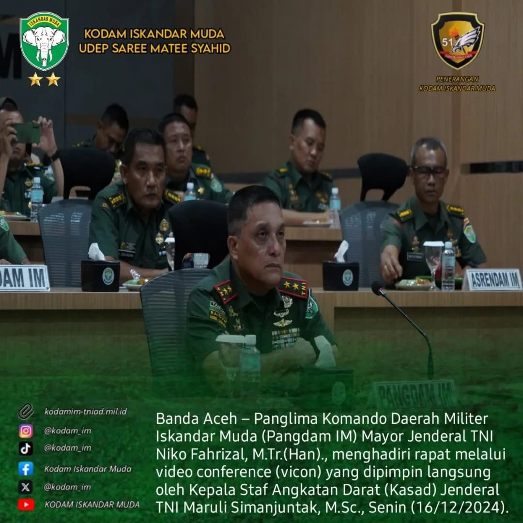 Pangdam Im Ikuti Vicon Bersama Kasad Bahas Pembentukan Batalyon Baru