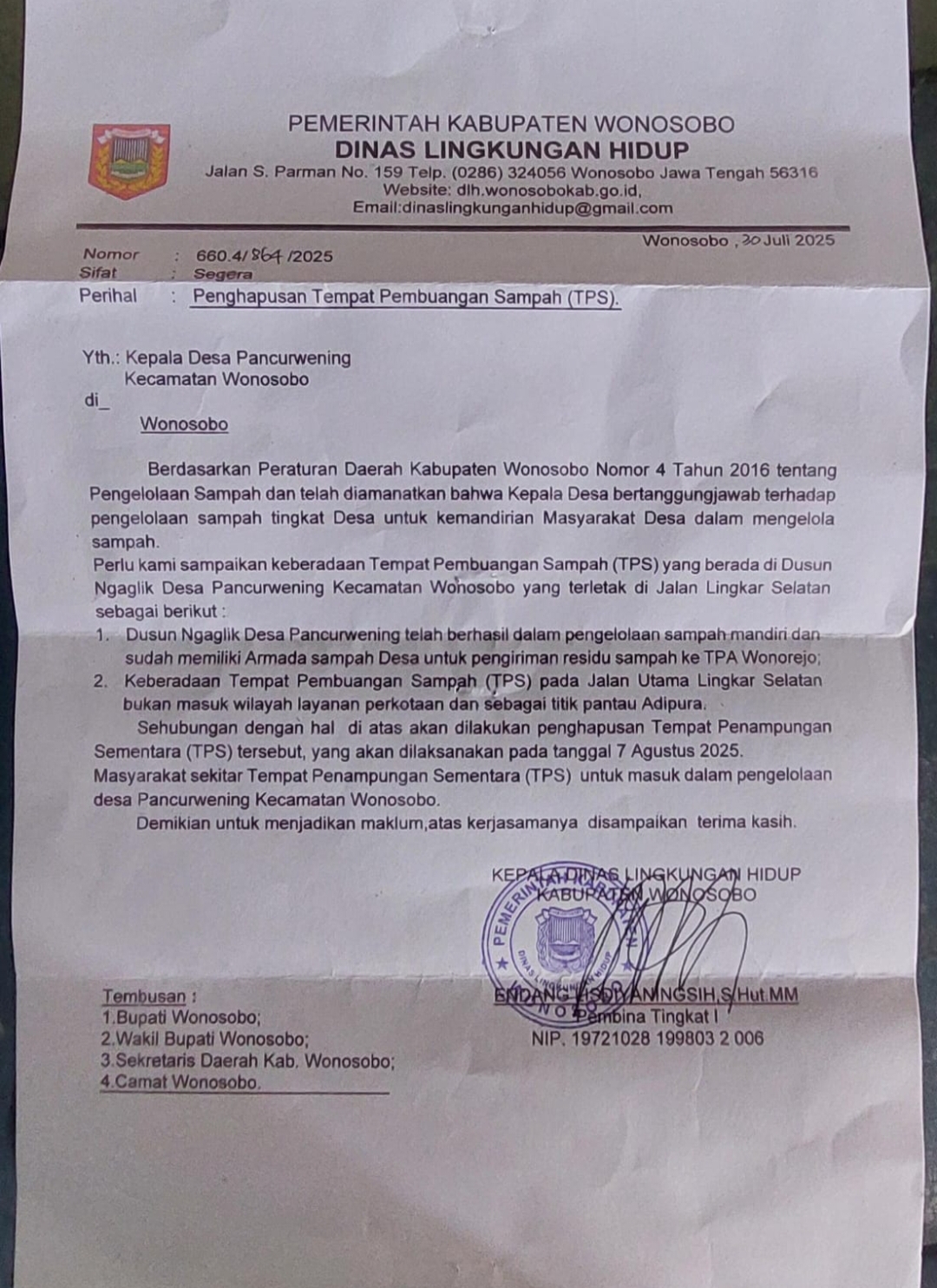 Dinas Lingkungan Hidup Kabupaten Wonosobo Resmi Hapus Tps Dusun Ngagli