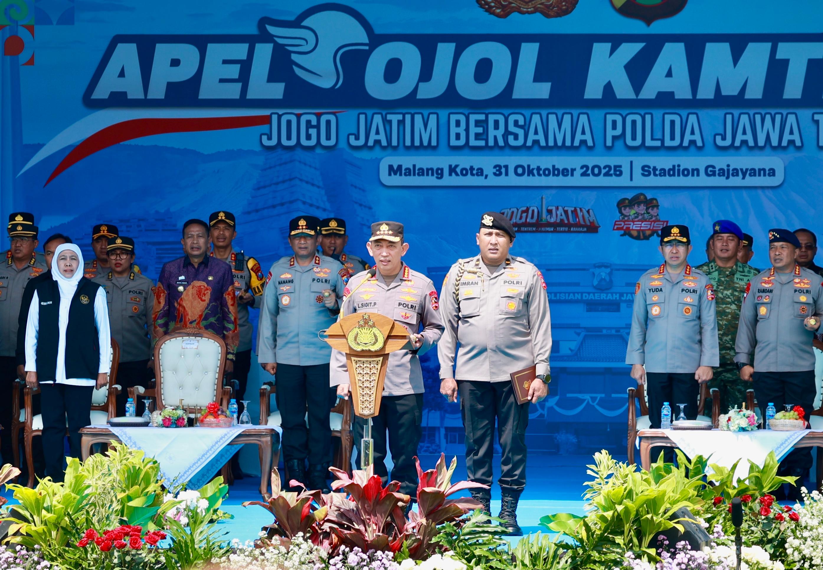 Kapolri Apresiasi Sinergi Polda Jatim Dan Komunitas Ojol Dalam Apel Ka