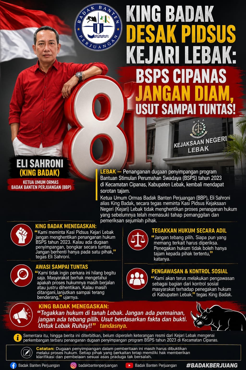 King Badakdesak Pidaus Kejari Lebak : Bsps Cipanas Jangan Diam, Usut S